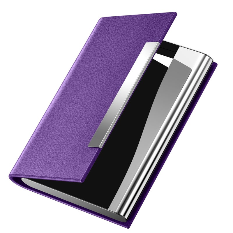 Padike Business Card Holder, Business Card Case Professional PU Leather & Stainless Steel Multi Card Case,Business Card Holder Wallet Credit Card ID Case/Holder for Men & Women. (Purple) - Image 1